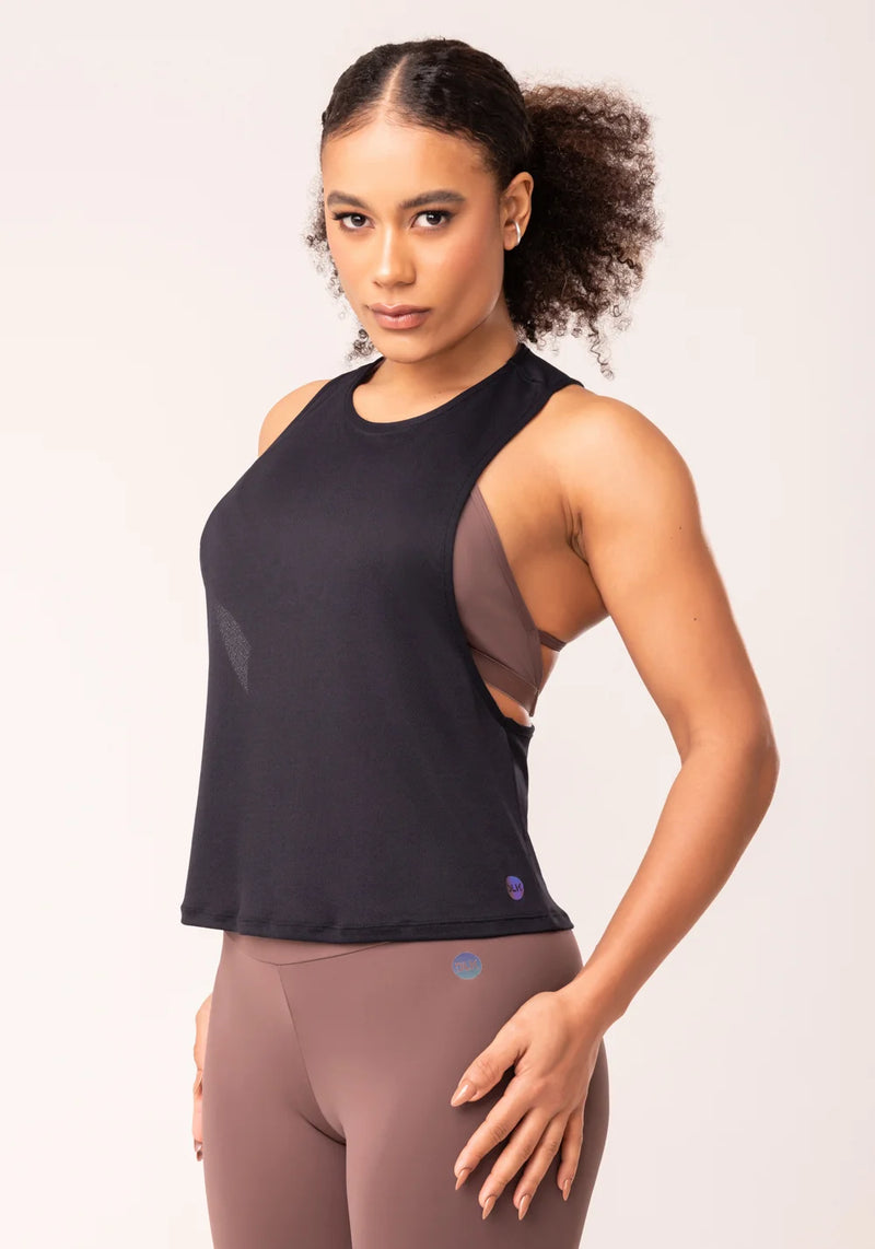 Camiseta fitness feminina preto nadador maxi cava oasis